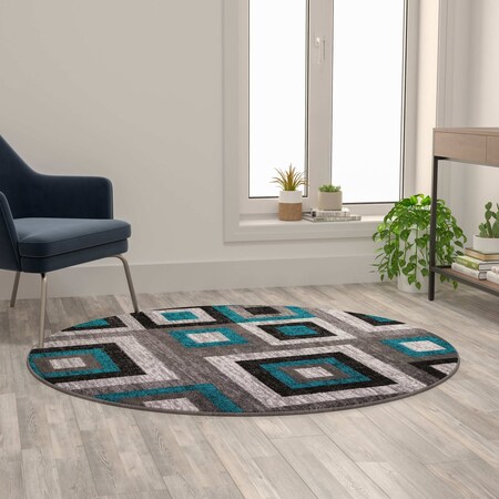 Flash Furniture Turquoise 5' x 5' Round Modern Geometric Area Rug OK-HCF-7146ATUR-5R-TUR-GG